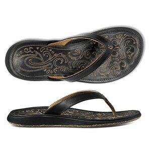 Olukai Paniolo black leather flip flops | size 7